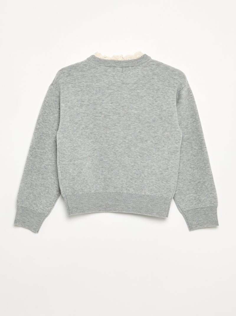 Pull avec col rond effet 2 en 1 en broderies anglaises Gris - Kiabi