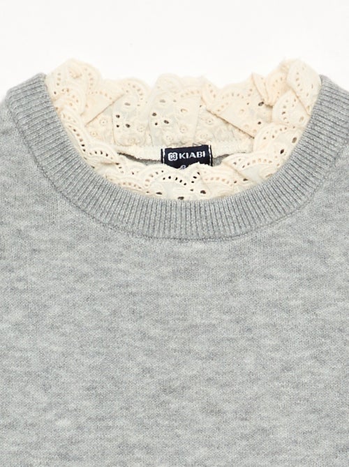Pull avec col rond effet 2 en 1 en broderies anglaises - Kiabi Pull avec col rond effet 2 en 1 en broderies anglaises - Kiabi