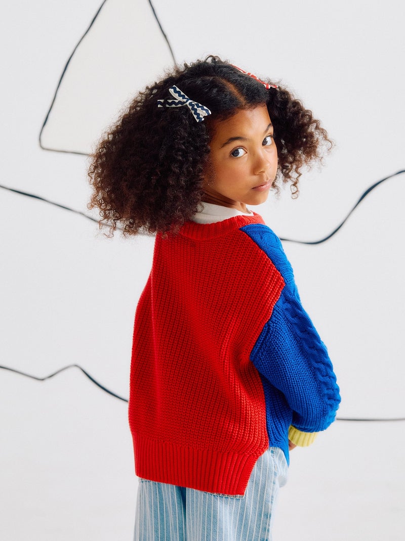 Pull avec Effet Gaufré en Tricot Bleu - Kiabi