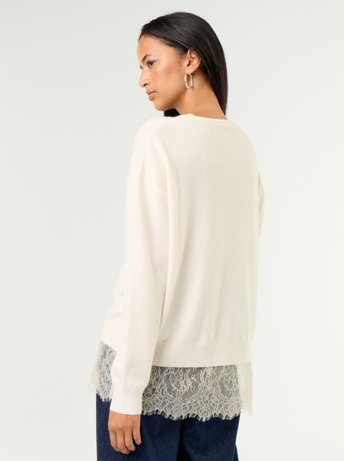 Pull avec empiècement en dentelle - Kiabi