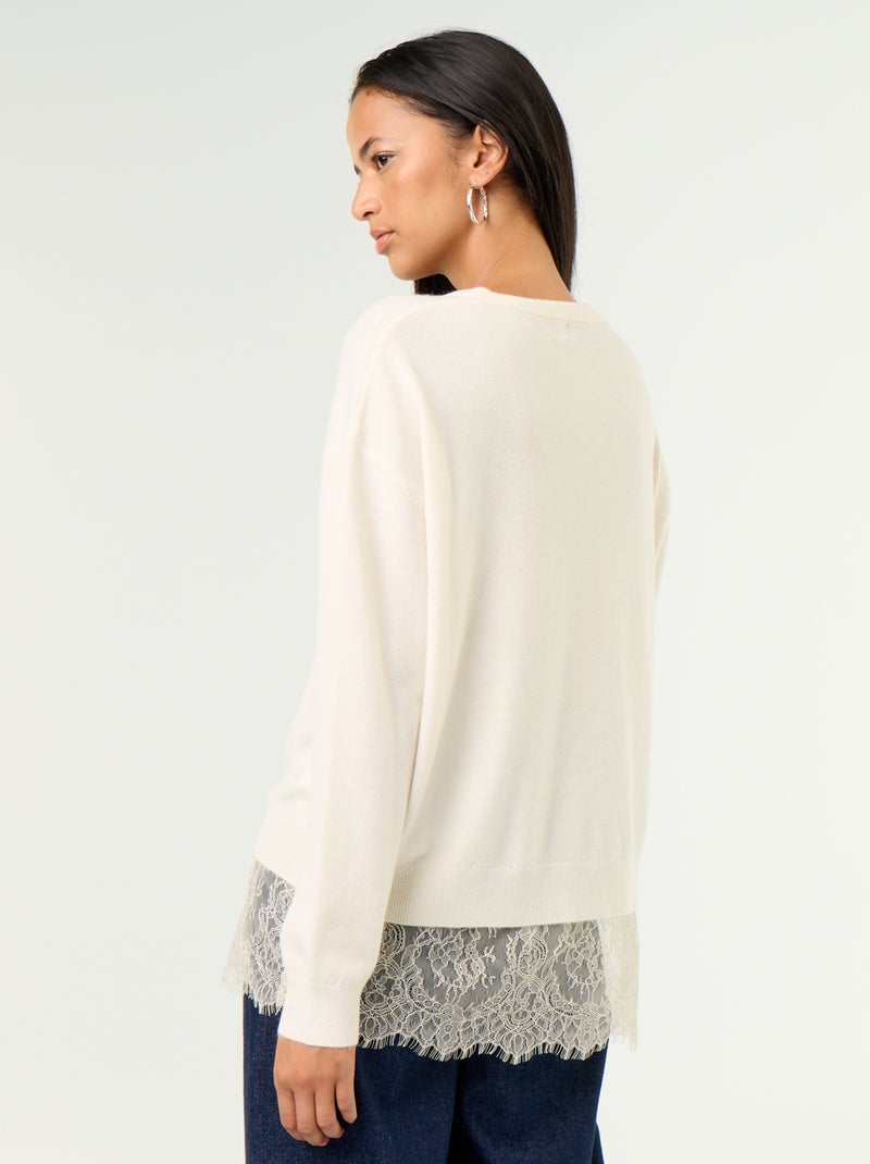 Pull avec empiècement en dentelle Blanc - Kiabi