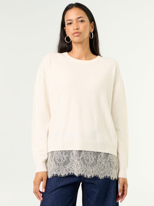 Pull avec empiècement en dentelle - Kiabi