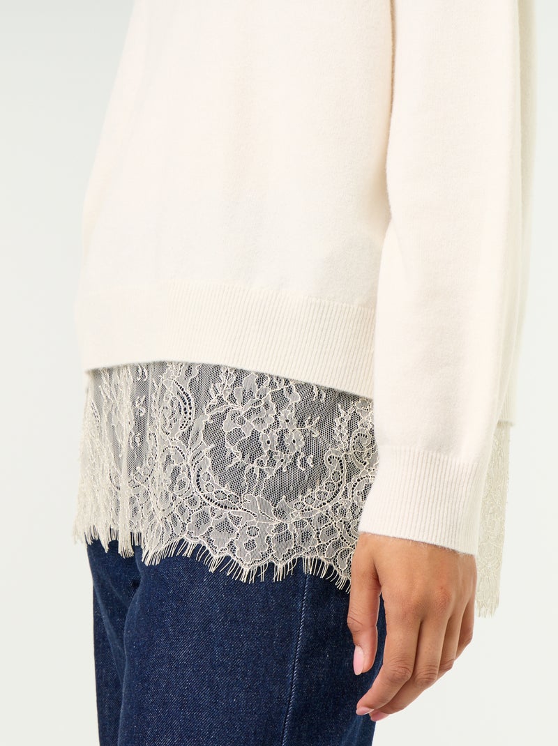 Pull avec empiècement en dentelle Blanc - Kiabi