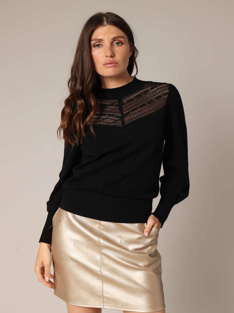 Pull avec empiècement en dentelle
 'Deeluxe' Noir - Kiabi
