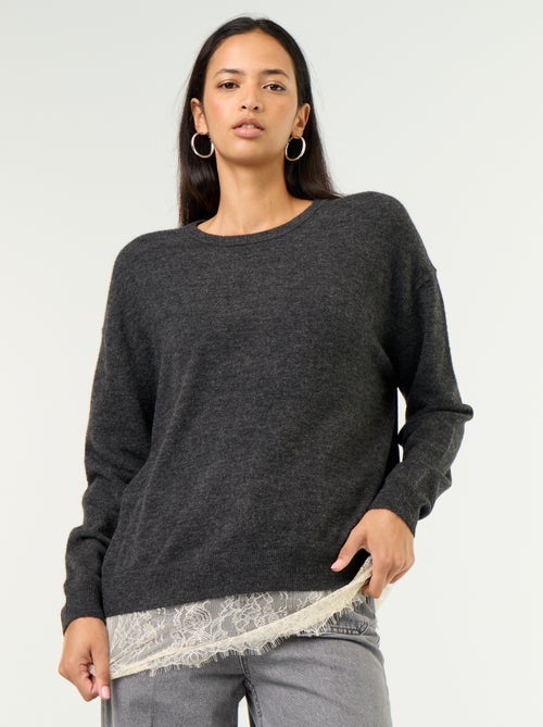 Pull avec empiècement en dentelle - Kiabi Pull avec empiècement en dentelle - Kiabi