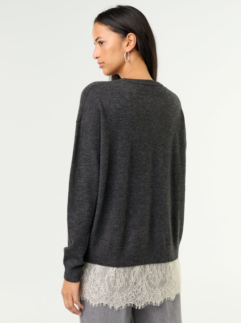 Pull avec empiècement en dentelle Gris - Kiabi