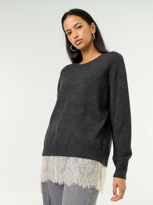 Pull avec empiècement en dentelle - Kiabi Pull avec empiècement en dentelle - Kiabi