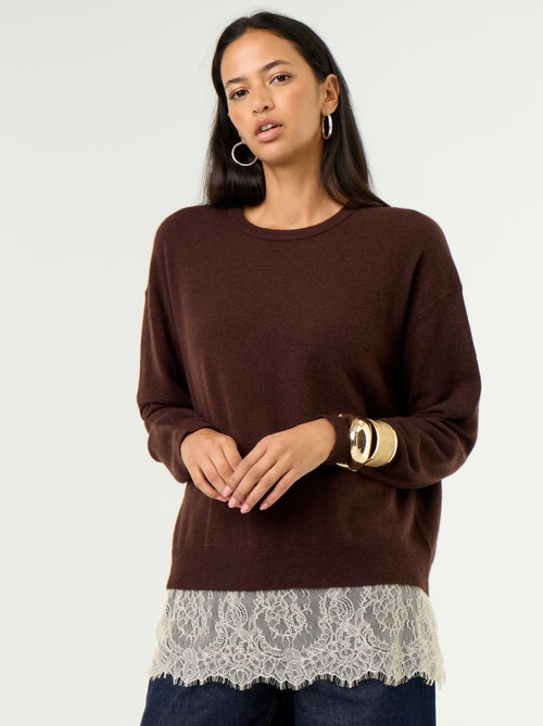 Pull avec empiècement en dentelle - Kiabi Pull avec empiècement en dentelle - Kiabi