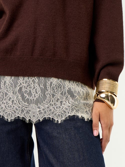 Pull avec empiècement en dentelle - Kiabi Pull avec empiècement en dentelle - Kiabi