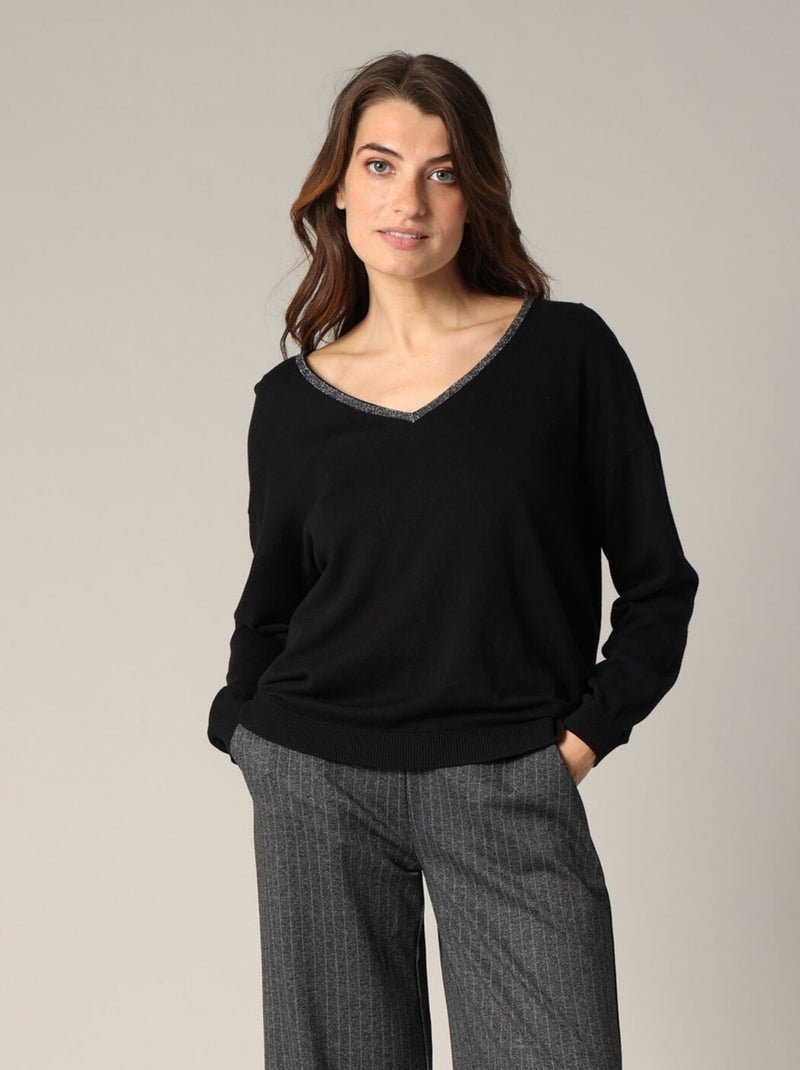 Pull avec encolure fantaisie 'Deeluxe' Noir - Kiabi