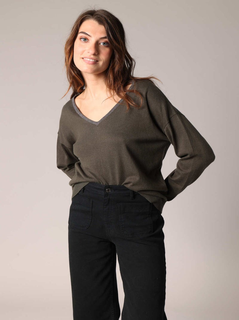 Pull avec encolure fantaisie
 'Deeluxe' Vert bouteille - Kiabi
