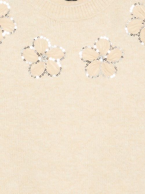 Pull avec fleurs brodées et sequins - Kiabi Pull avec fleurs brodées et sequins - Kiabi