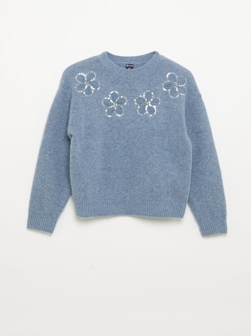 Pull avec fleurs brodées et sequins - Kiabi Pull avec fleurs brodées et sequins - Kiabi