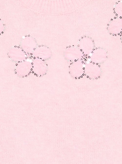 Pull avec fleurs brodées et sequins - Kiabi Pull avec fleurs brodées et sequins - Kiabi