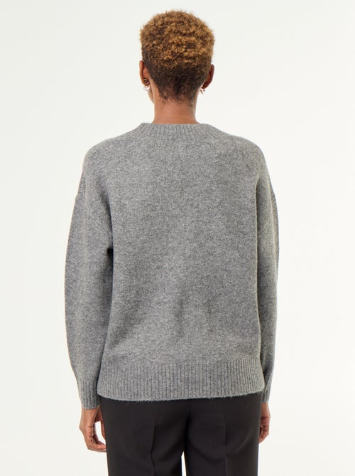 Pull avec grand col en V en maille côtelée - Kiabi