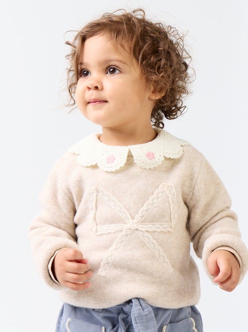 Pull avec grand nœud en dentelle - Kiabi