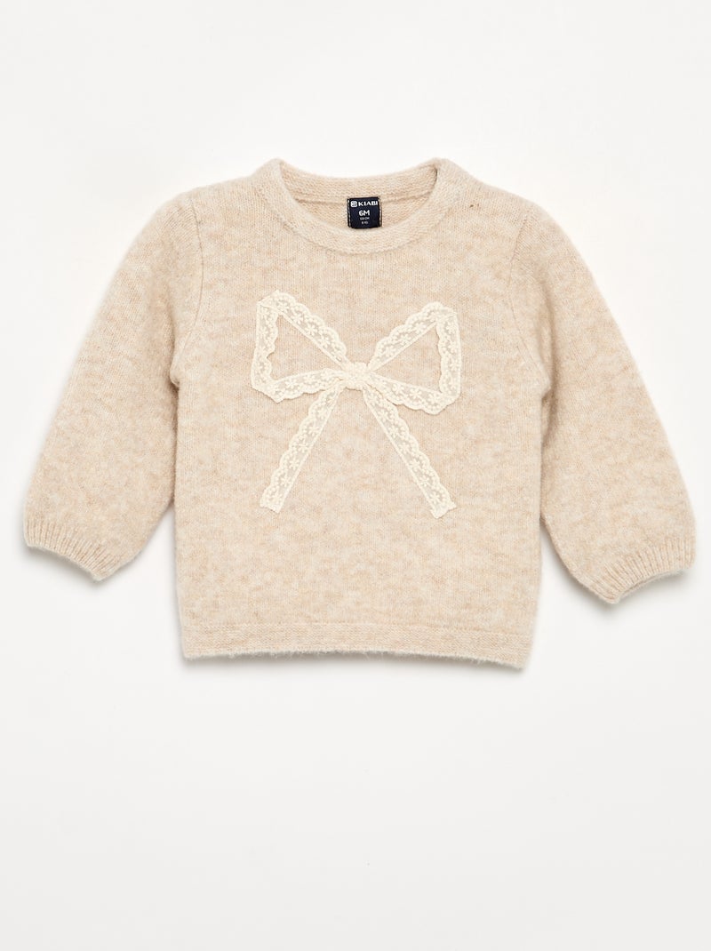 Pull avec grand nœud en dentelle Beige - Kiabi