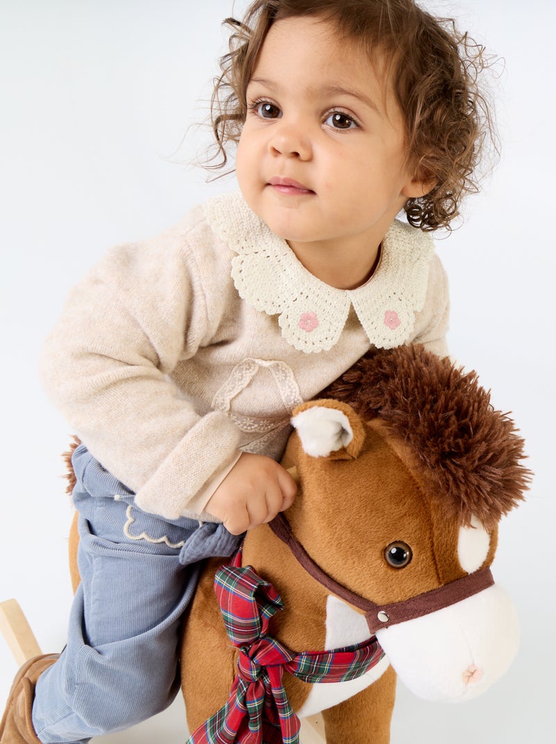 Pull avec grand nœud en dentelle Beige - Kiabi