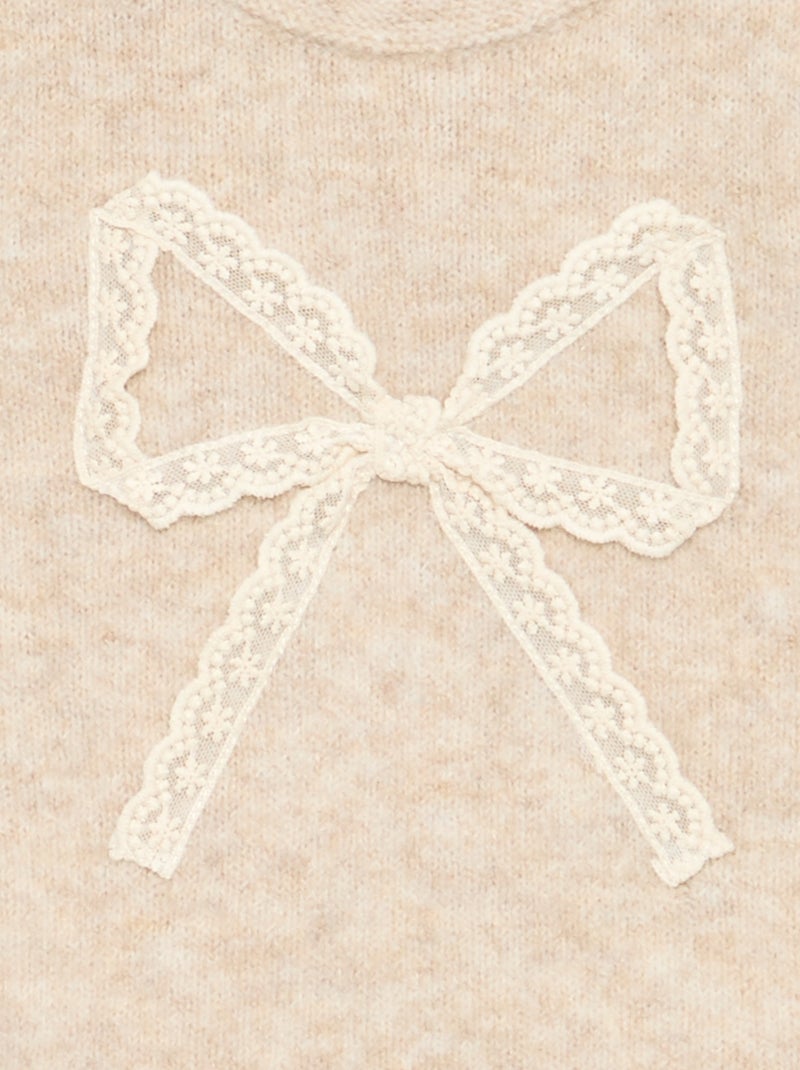 Pull avec grand nœud en dentelle Beige - Kiabi