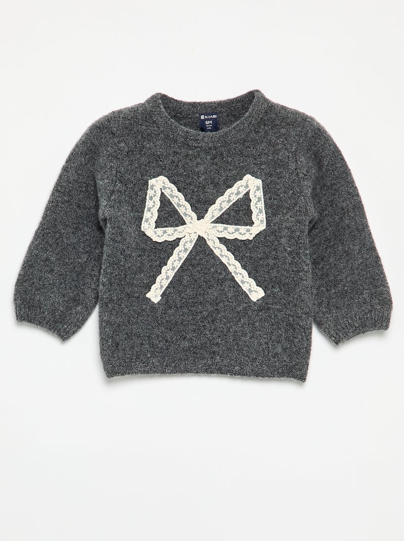 Pull avec grand nœud en dentelle Gris - Kiabi