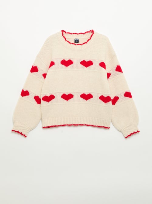 Pull avec jacquard 'coeurs' 'Noël' - Kiabi
