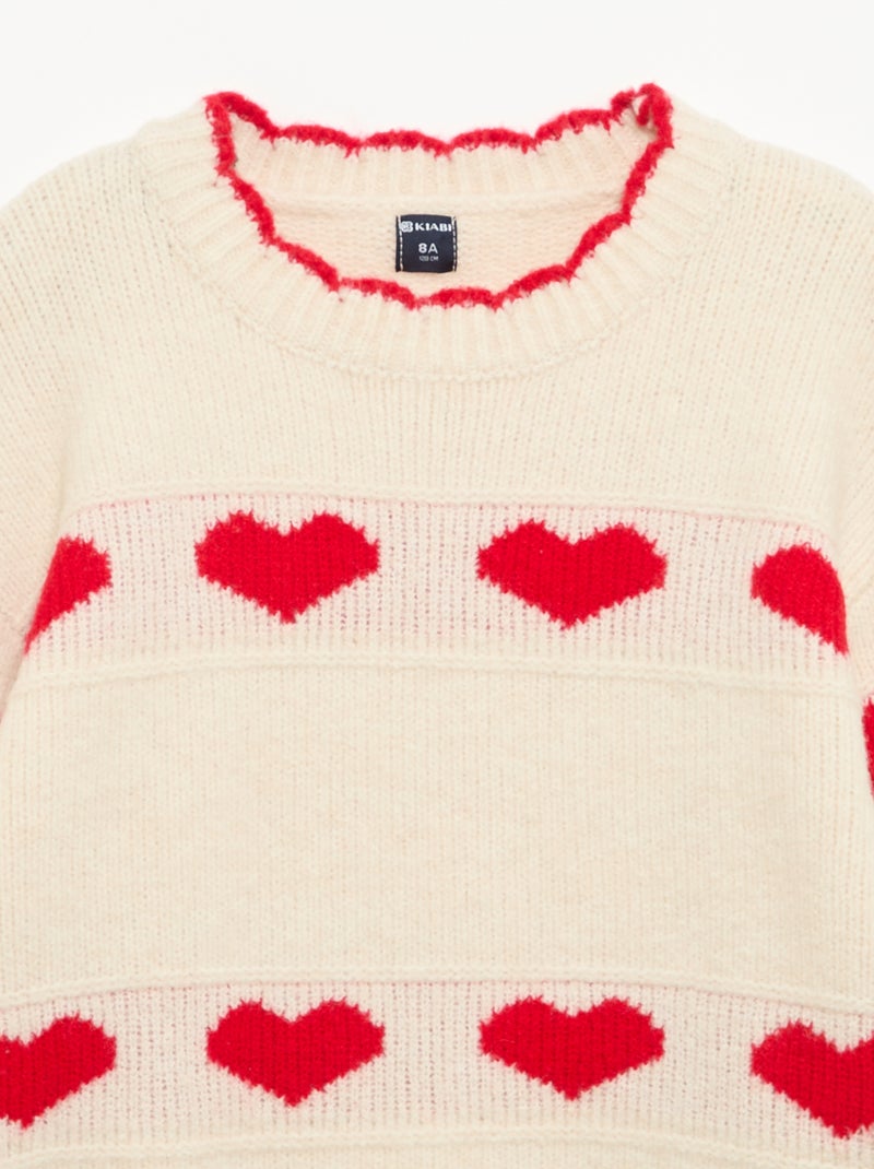 Pull avec jacquard 'coeurs' 'Noël' Rouge - Kiabi