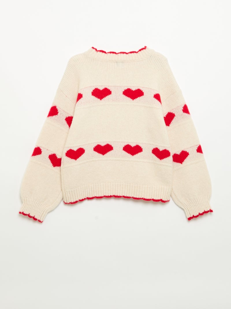 Pull avec jacquard 'coeurs' 'Noël' Rouge - Kiabi