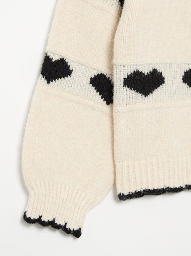 Pull avec jacquard 'coeurs' Noir - Kiabi