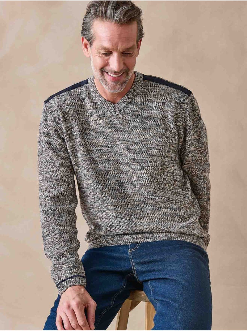 Pull avec laine col V - DAXON Marron tabac - Kiabi