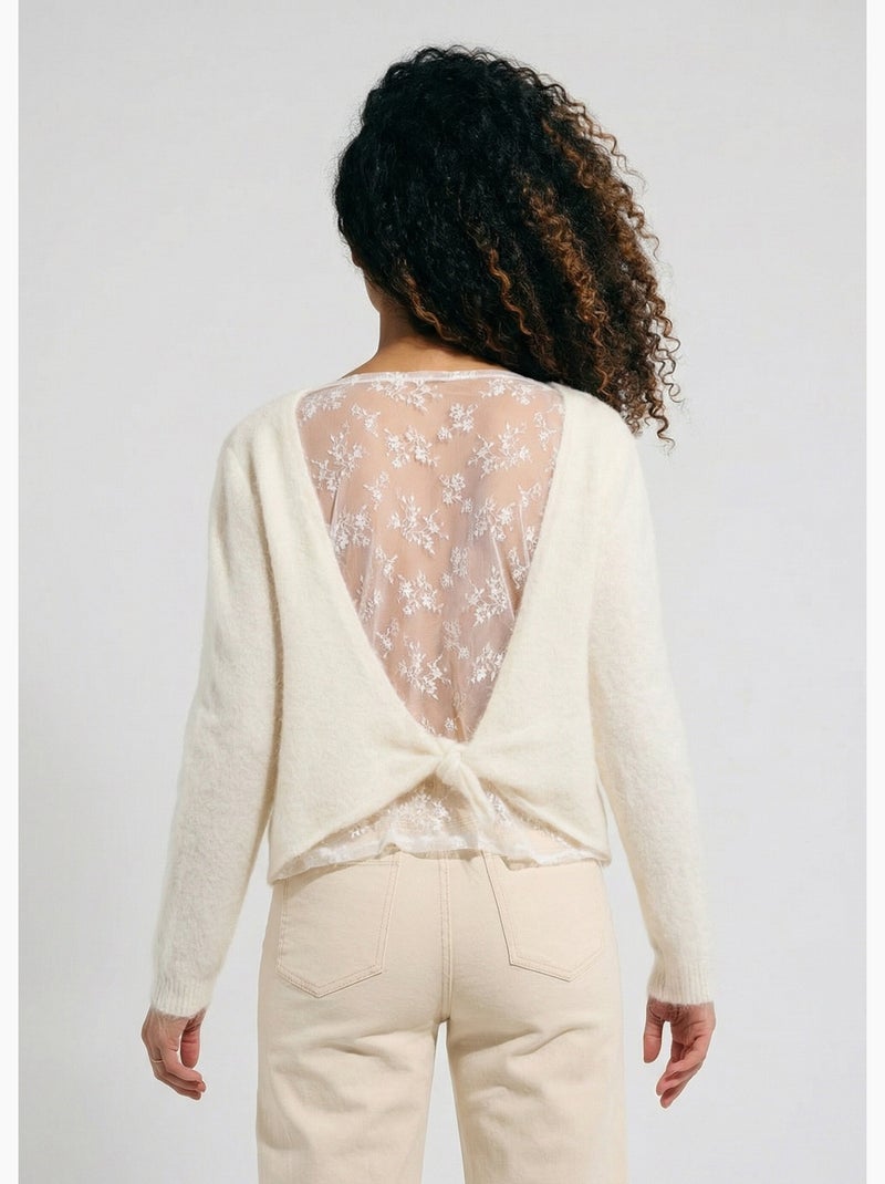 Pull avec laine et détail dentelle dos - AFIBEL Ecru - Kiabi