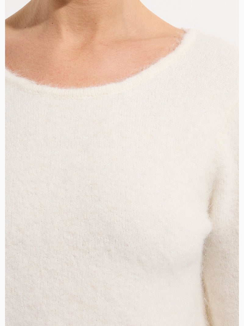 Pull avec laine et détail dentelle dos - AFIBEL Ecru - Kiabi