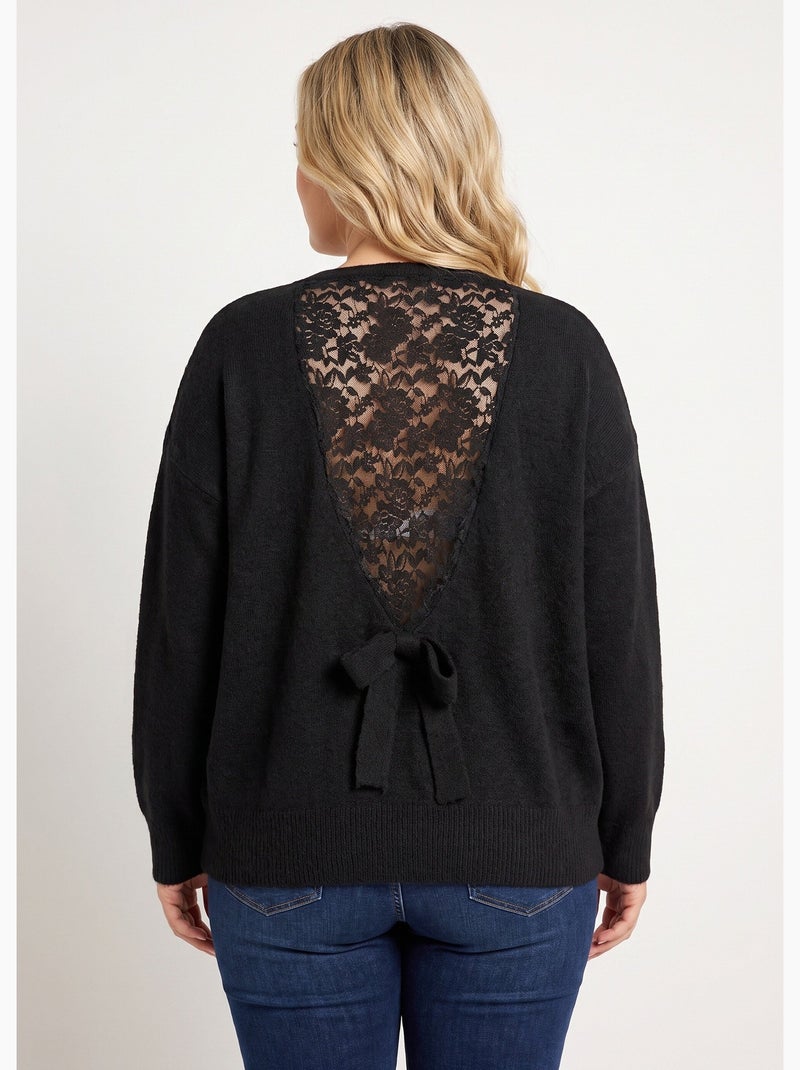 Pull avec laine et dos en dentelle - afibel Noir - Kiabi