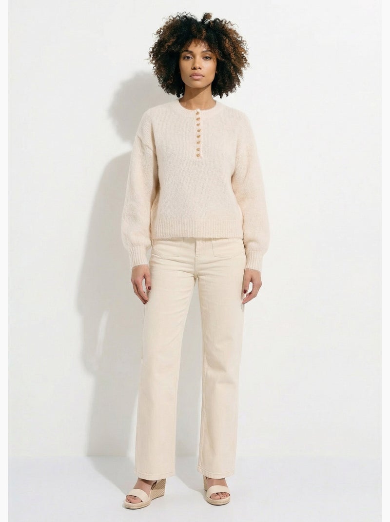 Pull avec laine et petits boutons métal - AFIBEL Beige - Kiabi