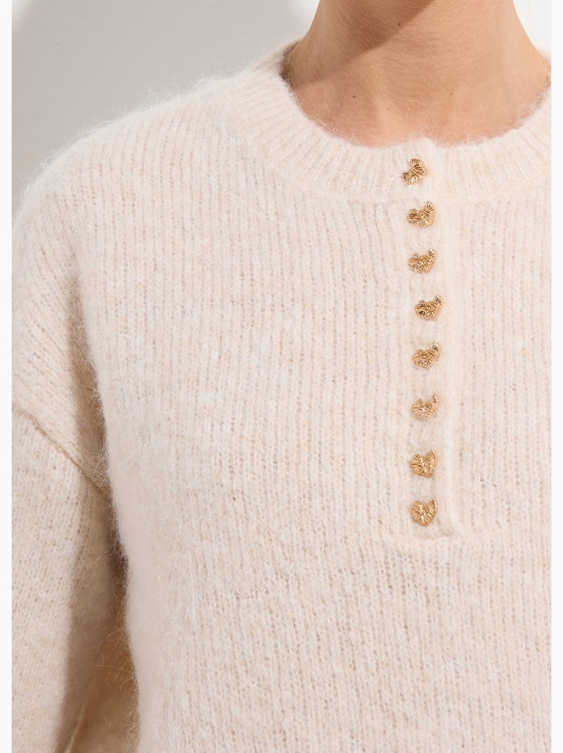 Pull avec laine et petits boutons métal - AFIBEL Beige - Kiabi