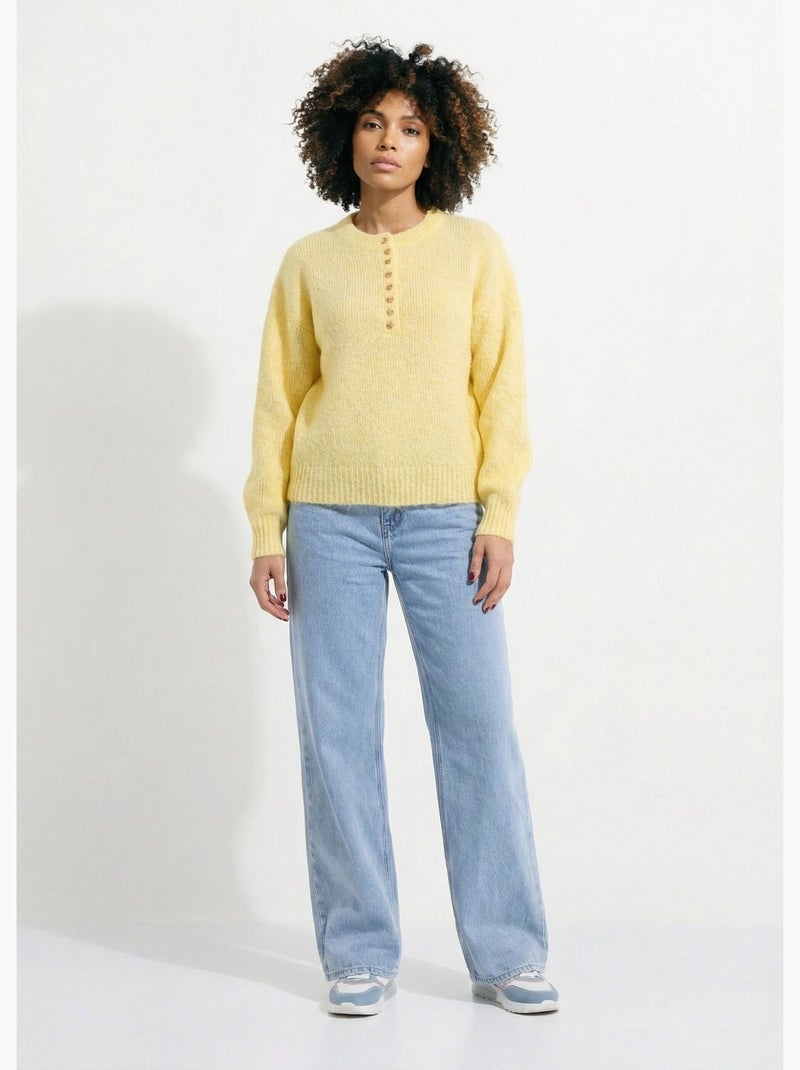 Pull avec laine et petits boutons métal - AFIBEL Jaune - Kiabi