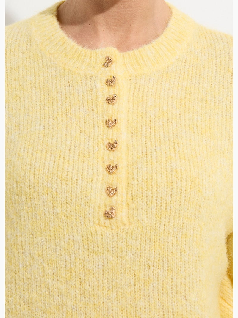 Pull avec laine et petits boutons métal - AFIBEL Jaune - Kiabi