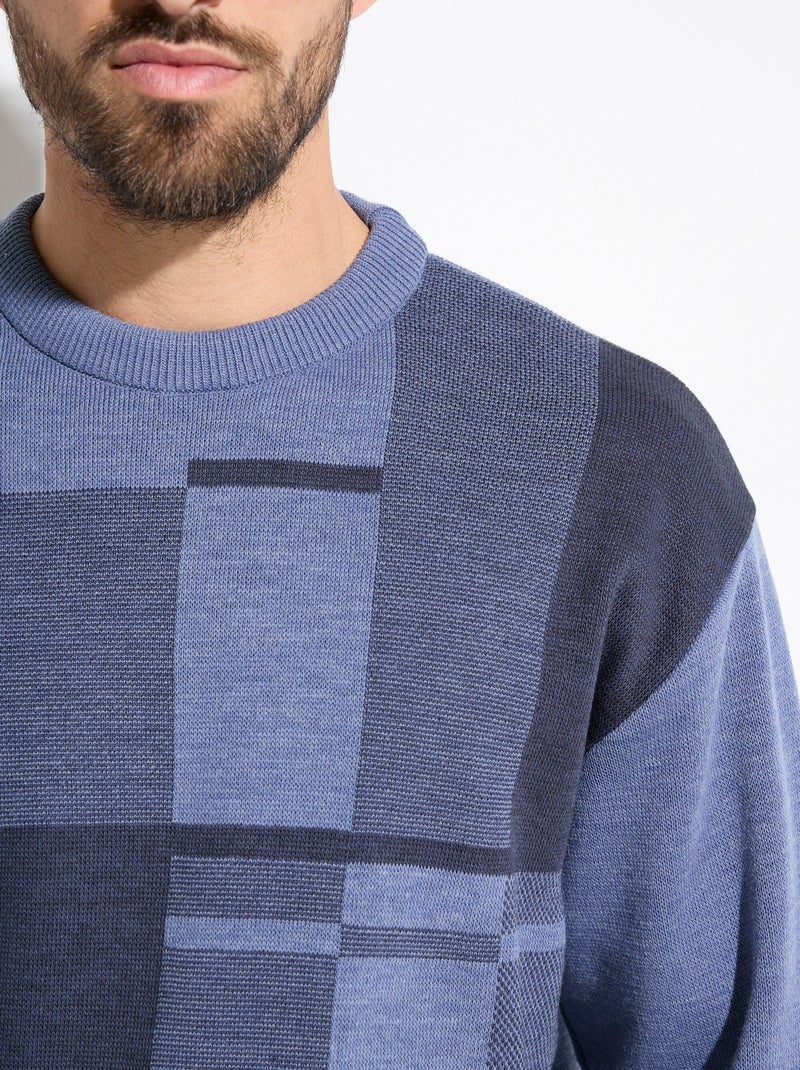 Pull avec laine, jacquard motifs abstraits - afibel Bleu - Kiabi