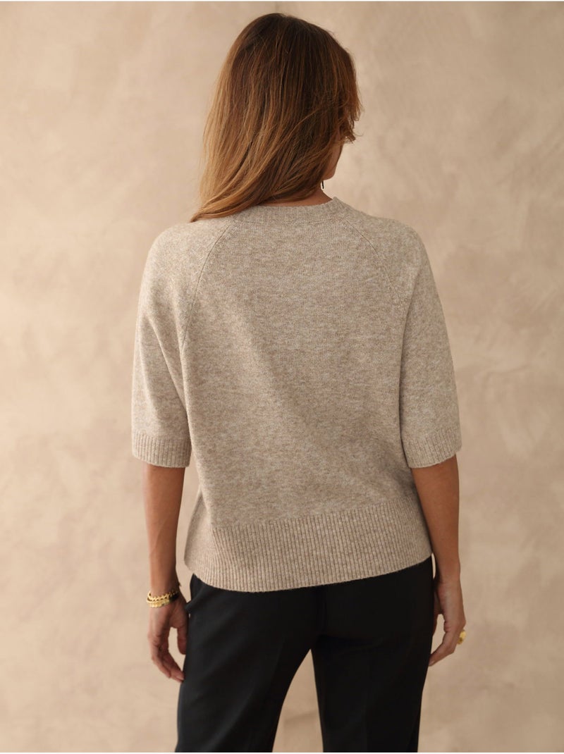 Pull avec laine manches courtes - DAXON Beige - Kiabi