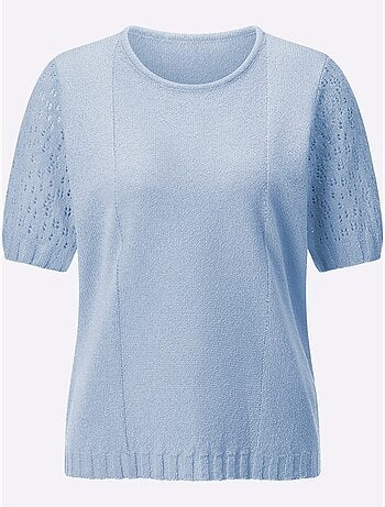 Pull à col rond avec manches courtes ajourées et finition côtelée - taille standard - witt
