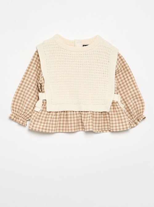 Pull avec manches en voile de coton - Kiabi