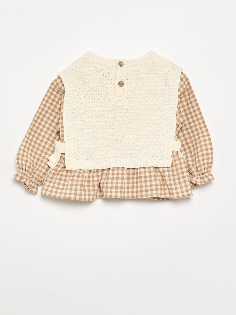 Pull avec manches en voile de coton Beige - Kiabi