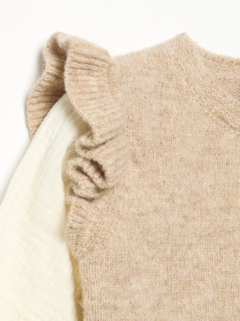 Pull avec manches en voile de coton et base brodée Beige - Kiabi