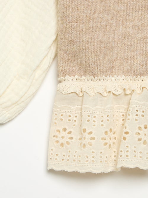 Pull avec manches en voile de coton et base brodée - Kiabi