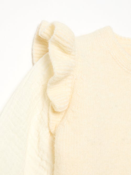 Pull avec manches en voile de coton et base brodée - Kiabi