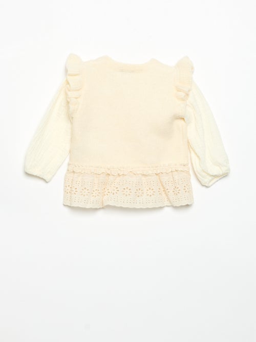 Pull avec manches en voile de coton et base brodée - Kiabi