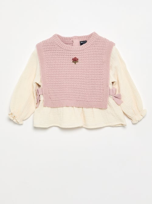 Pull avec manches en voile de coton - Kiabi