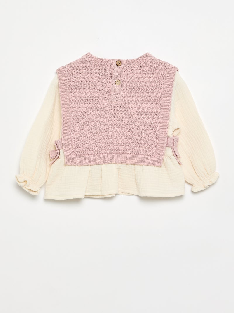 Pull avec manches en voile de coton Violet - Kiabi