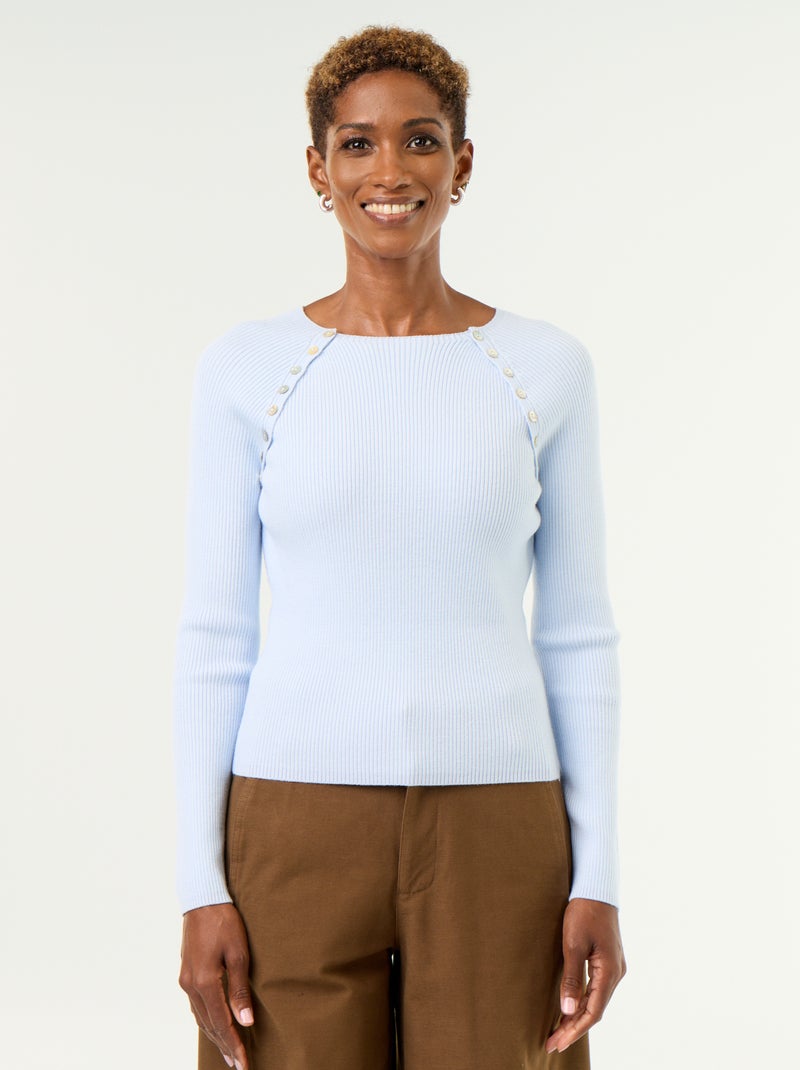Pull avec manches raglan boutonnées Bleu - Kiabi