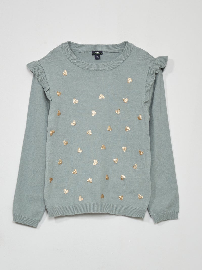 Pull avec manches volantées Bleu marine 'cœur' - Kiabi