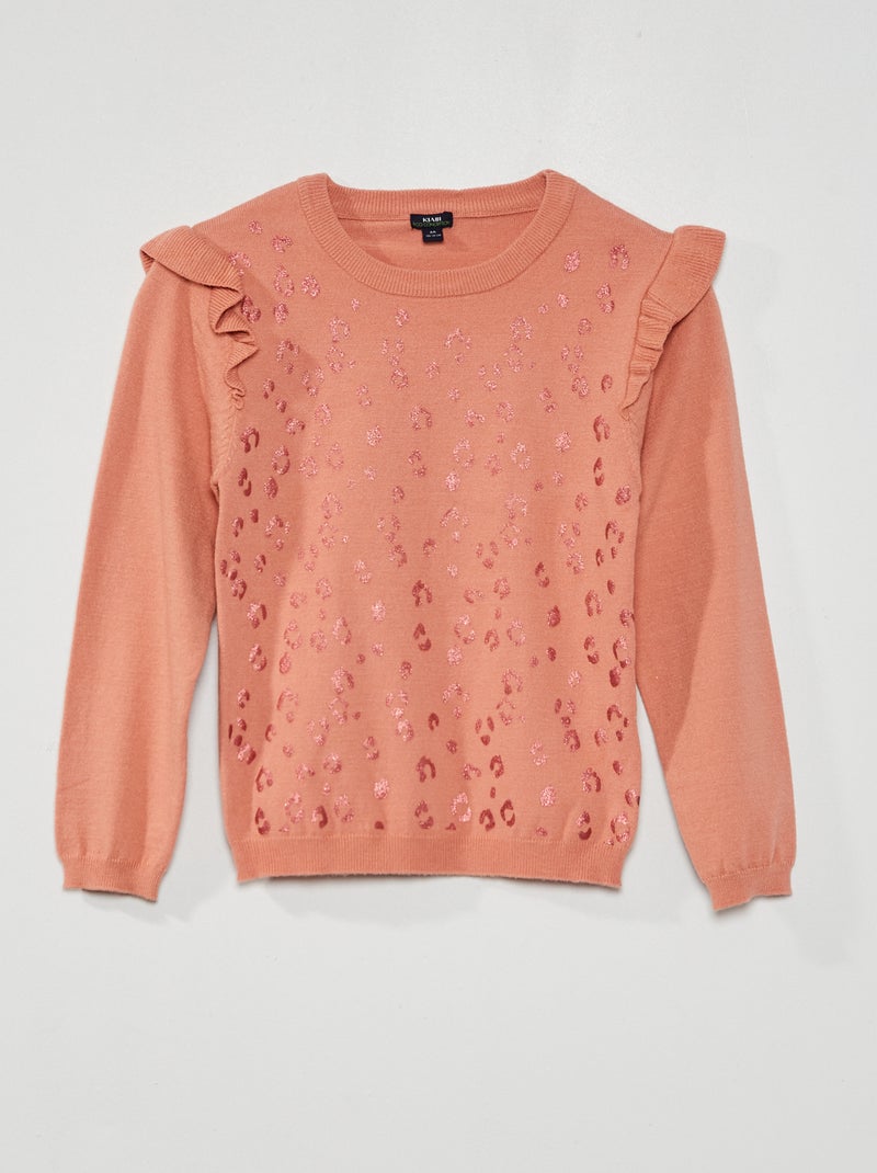 Pull avec manches volantées Rose 'léopard' - Kiabi